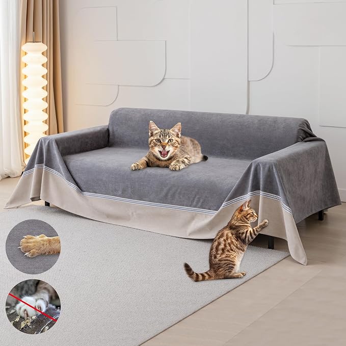 Loiion Cat Scratch Proof Furniture Protector Waterproof Sofa Cover 134"x91" | Pet-Friendly Couch Protector, Anti-Scratch & Anti-Slip Sofa Cover For Cats Dogs Kids, Machine Washable