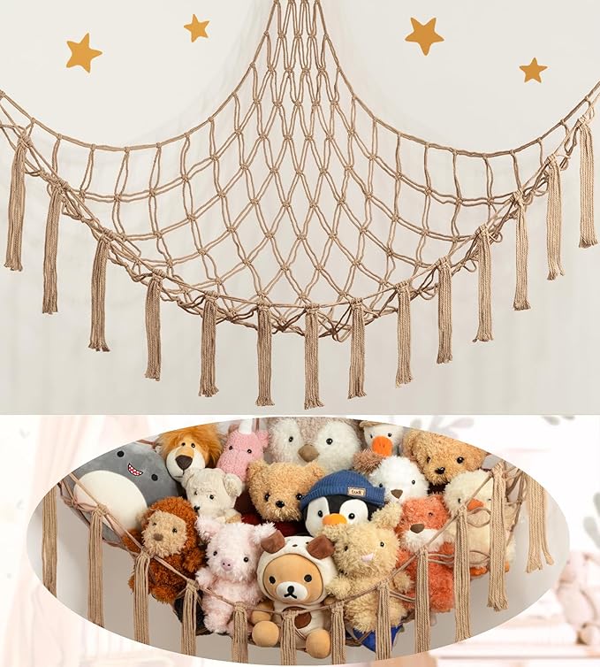 Stuffed Animal Storage Hammock or Net Corner - Large Toy Hammock Net for Stuffed Animals Room Decor - Cute Stuff Animal Organizer Plush Holder - Kids Baby Nursery Essentials Wall Bedroom Home Decor