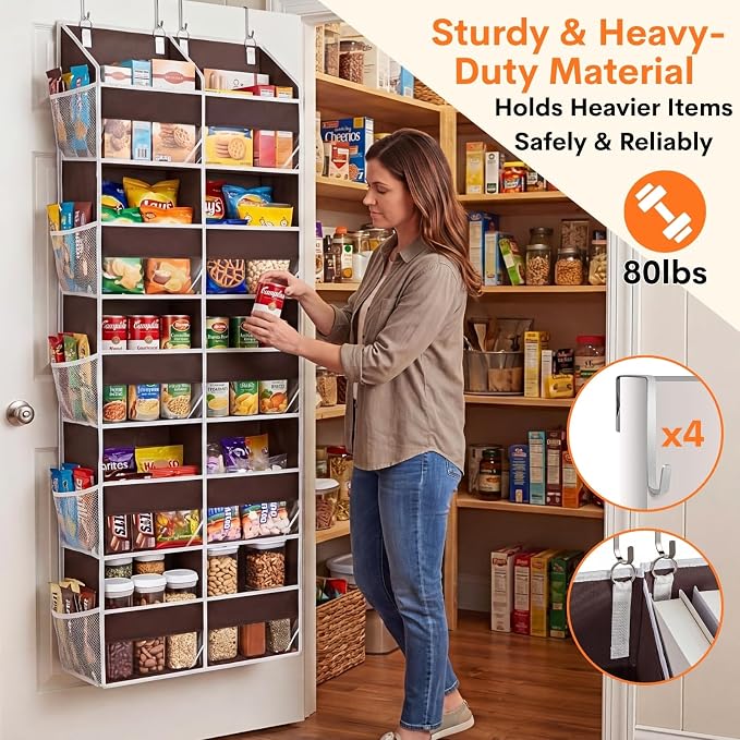 Over the Door Organizer 5 Tiers, Extra Large Behind Door Storage of 10 Compartments, 80 lbs Weight Capacity Over Door Organizer, Door Hanging Organizer for Closet, Diaper Organizer (Brown)