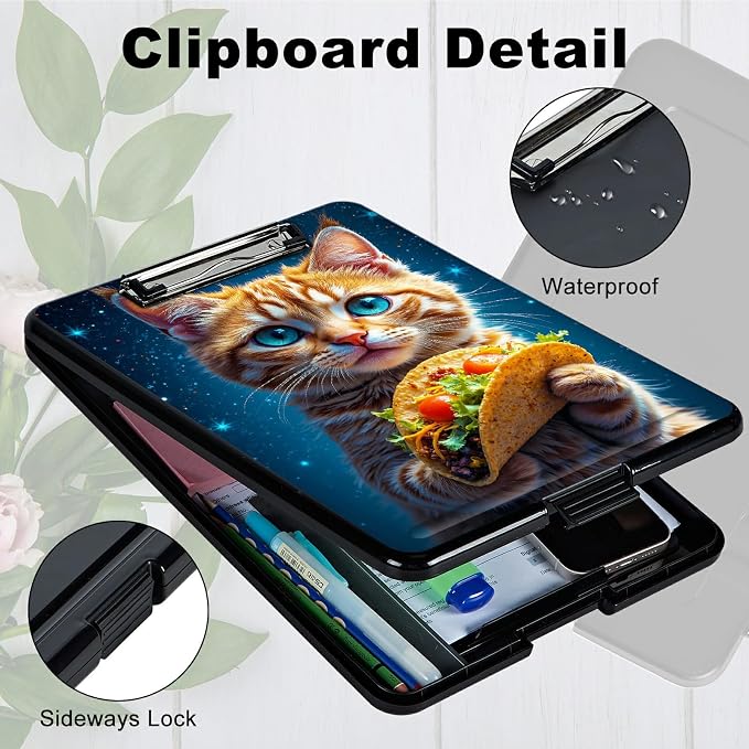 Heavy Duty Storage Clipboard, Slim Nursing Clipboard with Internal Pen Case, Portable File Organizer Case for A4 Letter Size Paper Office Medical Professionals, Hamburg Orange Cat
