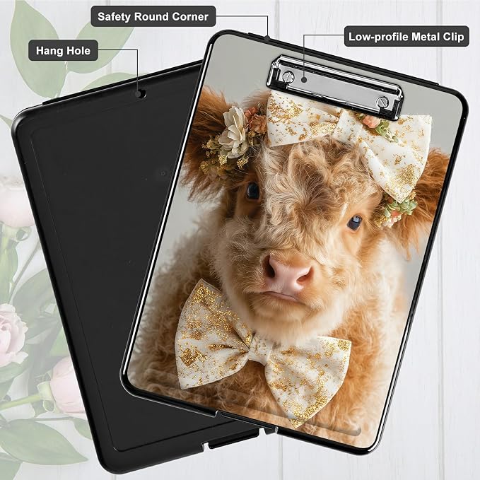 Heavy Duty Storage Clipboard, Slim Nursing Clipboard with Internal Pen Case, Portable File Organizer Case for A4 Letter Size Paper Office Medical Professionals, Yellow Baby Cow