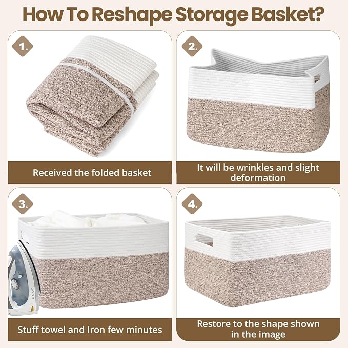 Optish 75L Large Woven Blanket Basket, Storage Basket with Handles | Sturdy Cotton Rope Basket Organizer Blanket, a lot of Toys, Comforter, Pillows, Bedroom, Living Room, Bathroom, Easy to Carry