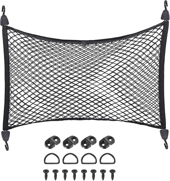 PATIKIL Truck Cargo Net, (39.4 x 23.6 Inch, Black) with Base and D-Ring | Double Elastic Adjustable Trunk Bed Net Stretchable Mesh Storage Organizer Heavy Duty for Pickup Trucks SUV Cars