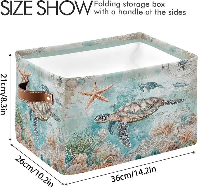 Nautical Starfish Fabric Storage Basket - Foldable, 16x12x8 Inches