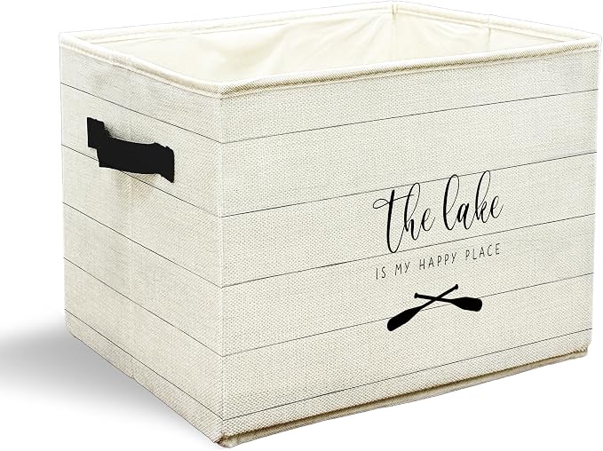 Lake Lovers Storage Bins with Handles, Lakes House Decor, the Lake Is My Happy Place Collapsible Laundry Basket Storage Box for Home Bedroom Bathroom Clothes Toys Books