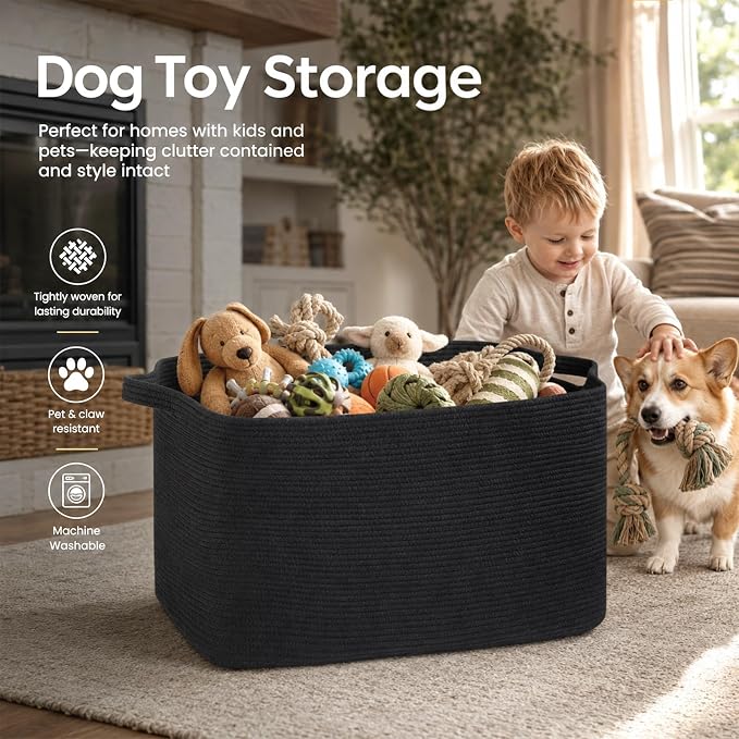 OIASKET 108L Extra Large Blanket Basket Living Room, 24.8" x 16.2" x 16.2" | Rectangle Woven Laundry Hamper, Nursery Blanket Storage Living Room, Toy Storage With Handle, Large Baskets for Organizing