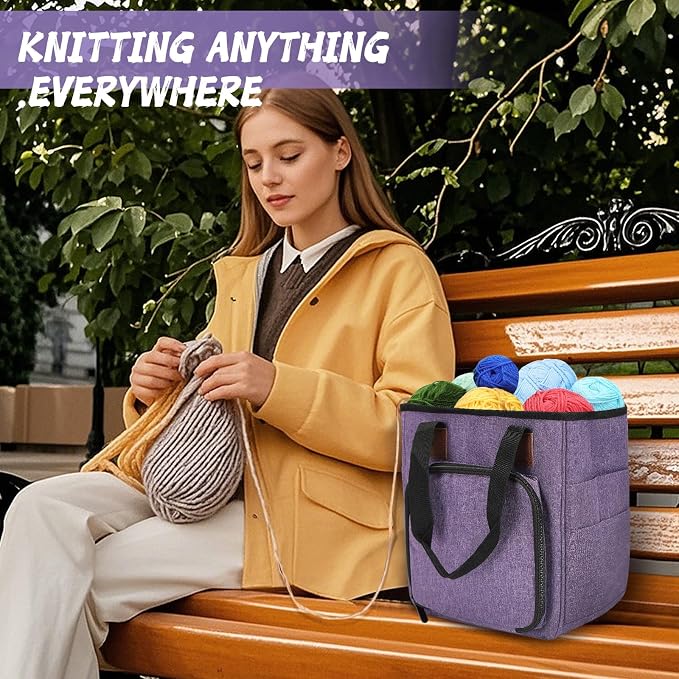 Crochet Bag Organizer for Crocheting, Knitting Yarn Bag Tote On The Go | Crochet Storage Bag for Knitters Supply, Crochet Gifts for Women, Birthday Gifts, Only Bag No Accessories (Purple)