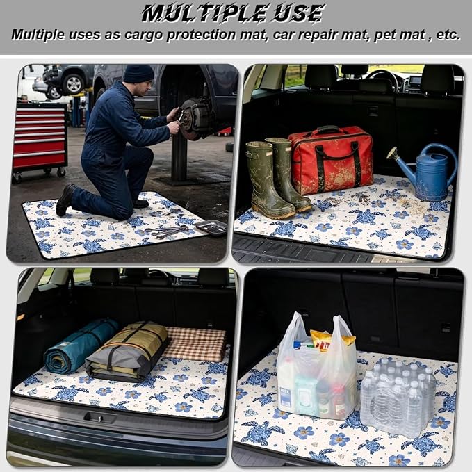 Turtle Print Trunk Mat for Cars, Non Slip Auto Cargo Liner, Dustproof Rear Trunk Mats, Durable Vehicle Interior Accessories, 29" x 39", Easy Clean