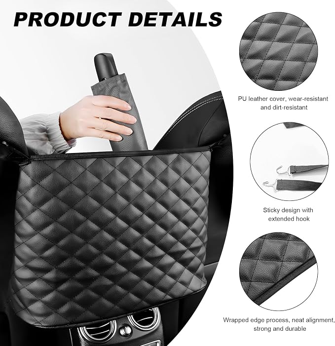 Car Net Pocket Handbag Holder, Large Capacity Automotive Purse Holder Organizer Between Two Seats, Leather Seat Storage Holders Barrier of Backseat Pet Kids, Car Accessories
