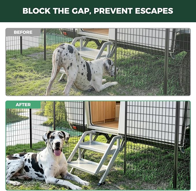 FXW Rollick Dog Playpen with RV Step Grid for RV Camping, 50" H, 16 Panels | Easy Setup & Sturdy, Blocks RV Stair Gaps, Fits RV Steps up to 30"W, For Large Dogs, Patented