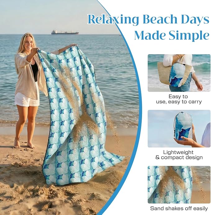 OIGAE Beach Blanket Waterproof Sandproof Oversized Beach Mat | Picnic Mat with Stakes, Storage Bag - Essentials for Outdoor Beach, Picnic,Quick-Dry Lightweight,Windproof Pockets