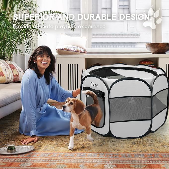 Goozii Pet Cat Playpen for Indoor Cats Enclosed, Puppy Dog Play Pen for Outdoor Travel Camping (Small Size, Light Grey)