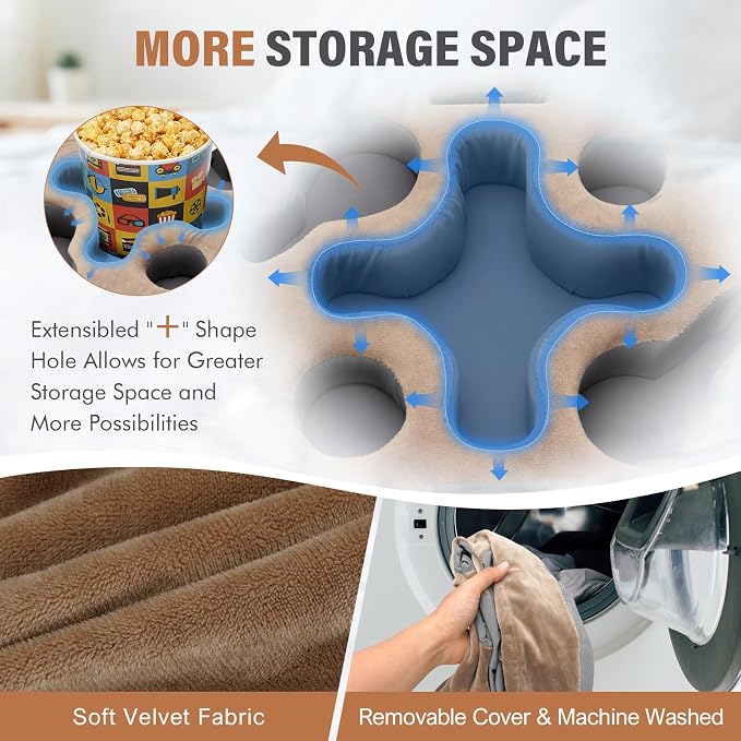 INNO STAGE Couch Cup Holder Pillow | Sofa Caddy Buddy Cupholder Organizer, for Bed Rv Tv Car Man Cave Remote Snacks Drink, Gift for Couch Potato, Light Brown