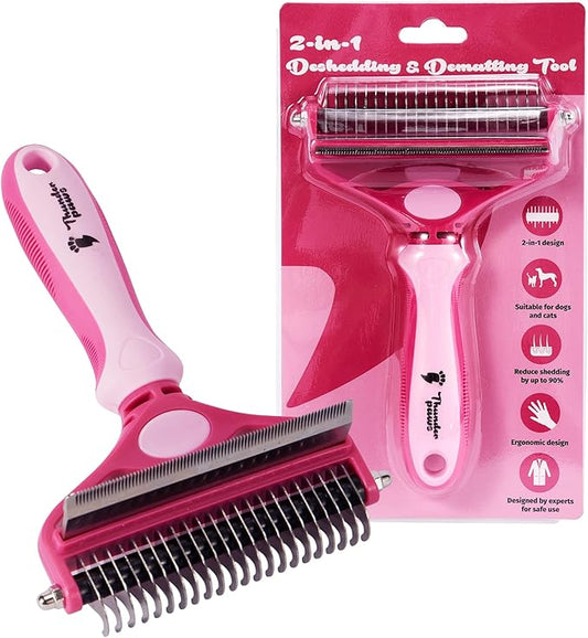 2-in-1 Deshedding Brush and Dematting Rake for Dogs – Double Coat Undercoat Grooming Tool for Medium to Large Breeds, Reduces Shedding by Up to 95%