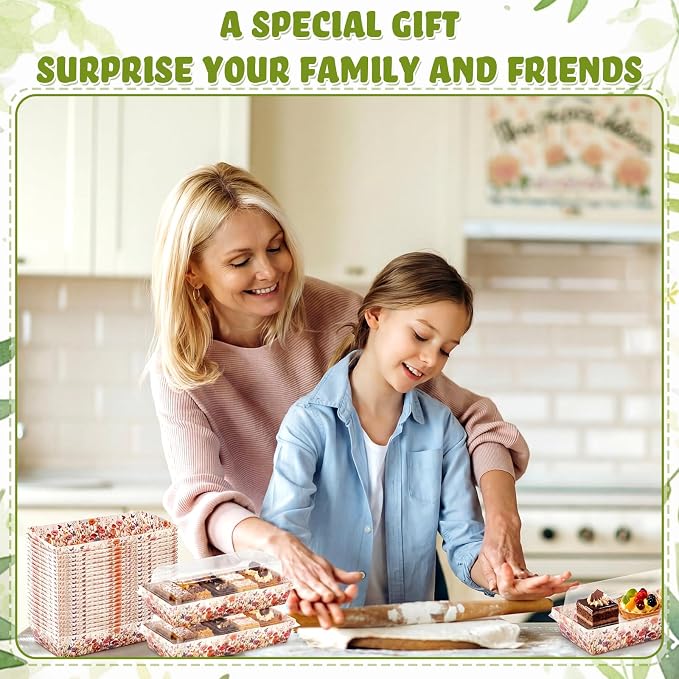 Bokon 50 Pcs Spring Wildflowers Charcuterie Boxes with Clear Lids, Wild Flower Cookie Boxes with Window, Floral Disposable Food Containers Candy Treat Gift Tins for Sandwich, Cookie, Sushi, Cake Slice