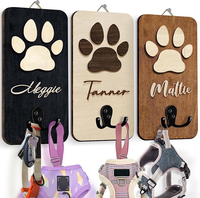 Personalized Dog Leash Holder Wall Mount, Pet Harness Hanger, Dog Collar Organizer for Entryway, Key Rack for Wall Decorative, Memorial Cat Leash Holder for Wall, Pet Loss Gifts, Home Decor