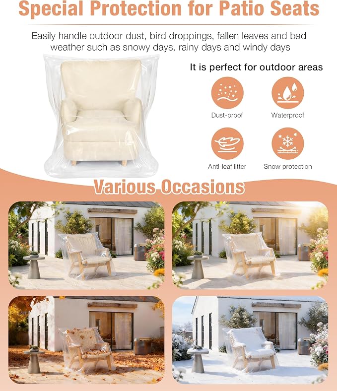 Magicheap Extra Thick 4mil Plastic Chair Cover, 44"H x 36"W x 84"D, Clear | Dust-Proof Sofa Cover for Recliner Chair Armchair Rocking Sofa, Waterproof,Furniture Moving Bags for Moving Storage