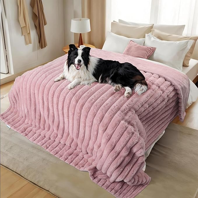 Waterproof Pet Blanket for Large Dogs & Cats - Reversible Calming Plush, Washable Furniture Cover for Couch, Bed, Car Seat, Blocks Leaks, Stains & Pet Fur (Pink, 50"x60")