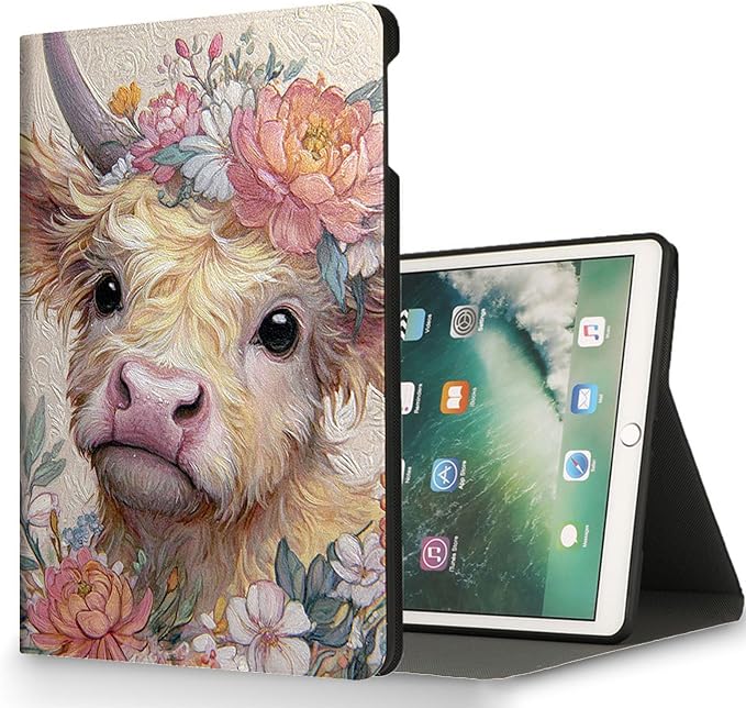 for Microsoft Surface Go 4/3/2/1-10.5" 2021 Tablet Case,Auto Wake/Sleep,Adjustable Stand Protective Cover - Cartoon Cow Flower