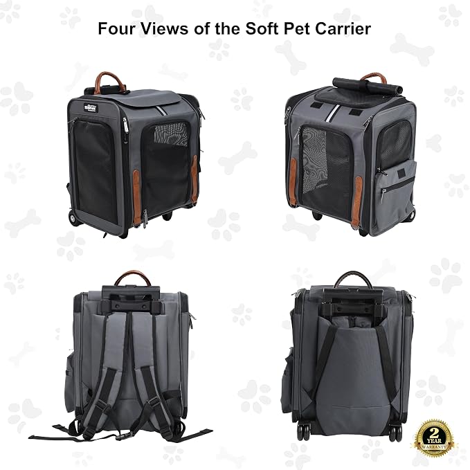 EliteField Deluxe Rolling Backpack Dog & Cat Carrier (2-Year Warranty) | Airline Approved, Waterproof Fabric, Scratch-Resistant Mesh, Retractable Handle, Wheels, Built-In Leash