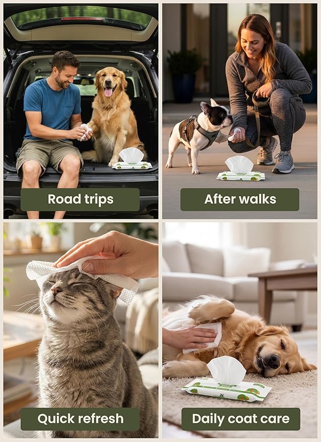 Pogi’s Dog Wipes Travel Packs – Hypoallergenic Pet Wipes for Paws, Body & Butt – Cleaning & Hydrating, Green Tea Scent, 240-Count