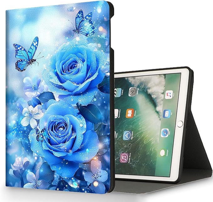 for Microsoft Surface Pro 11/10/9-13" 2024/2022 Tablet Case,Auto Wake/Sleep,Adjustable Stand Protective Cover - Blue Rose Butterfly