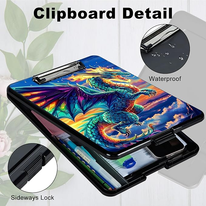 Blue Cloud Dragon A4 Clipboard with Storage Pen Holder, Clipboards Organizer Nursing Clipboard Foldable File Folder Plastic Clipboard Folio Clip Board for Office Students Classroom Doctor