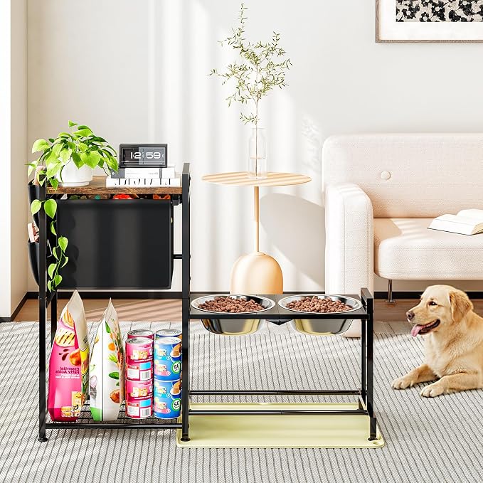 INGIORDAR Dog Bowls Elevated 3 Height Adjustable Feeding Station Storage | Metal Pet Food Feeder Dish Station Non-Slip Dog Bowl Stand Stainless Steel Food Water Bowl for Medium Large Small Dogs
