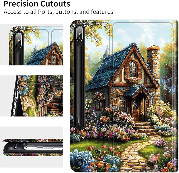 for Samsung Galaxy Tab S6 Lite 10.4 Inch 2024/2022/2020 Case | Slim Leather Smart Cover with Multi-Angle Anti-Slip Stand [Auto Wake/Sleep] Shell for Women Men, Garden Castle