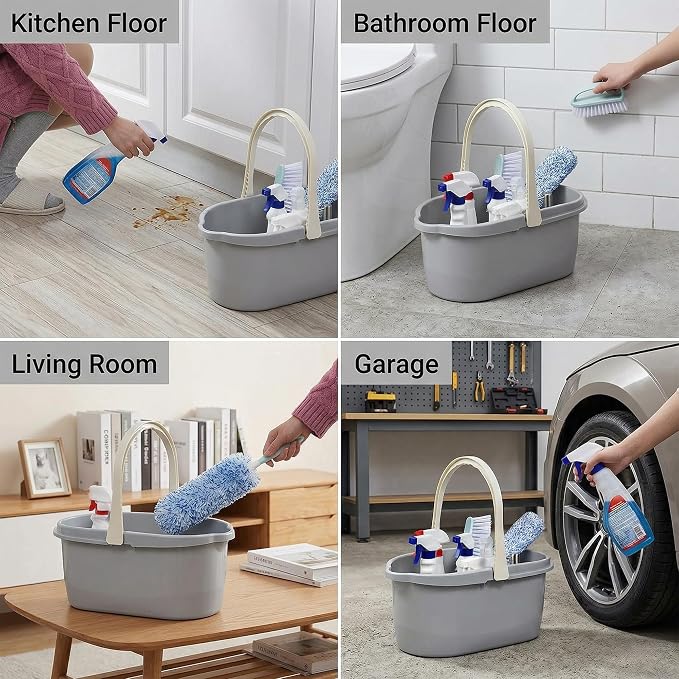 Compact Mop Bucket with Handle, Rectangular Cleaning Bucket and Caddy for Cleaning Supplies, 10L, Grey