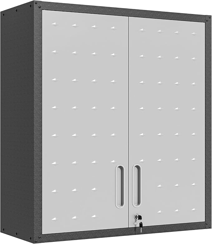 Metal Storage Cabinet for Garage, Tool Cabinet, Utility Cabinet | Wall Mounted, Hanging Tool Cabinet, Lockable, 2 Doors, Adjustable Shelves, Assembly Required, Black & Grey