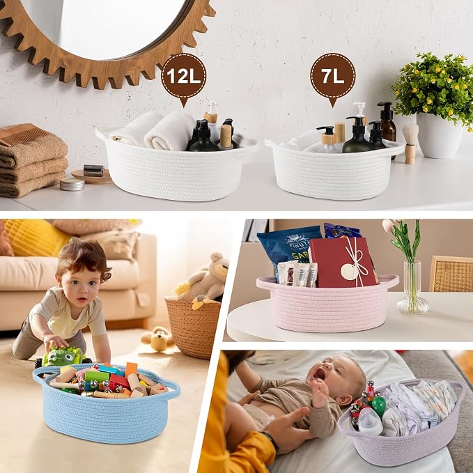 OIAHOMY Gift Basket with Handle, 13.4"x 10"x 5.5" Easter Basket with Gift Bag, Ribbon and Wrap Tissue Paper, Nursery Bins Empty to Fill with Towels, Baby, Pet Toy Organizer - Easter White