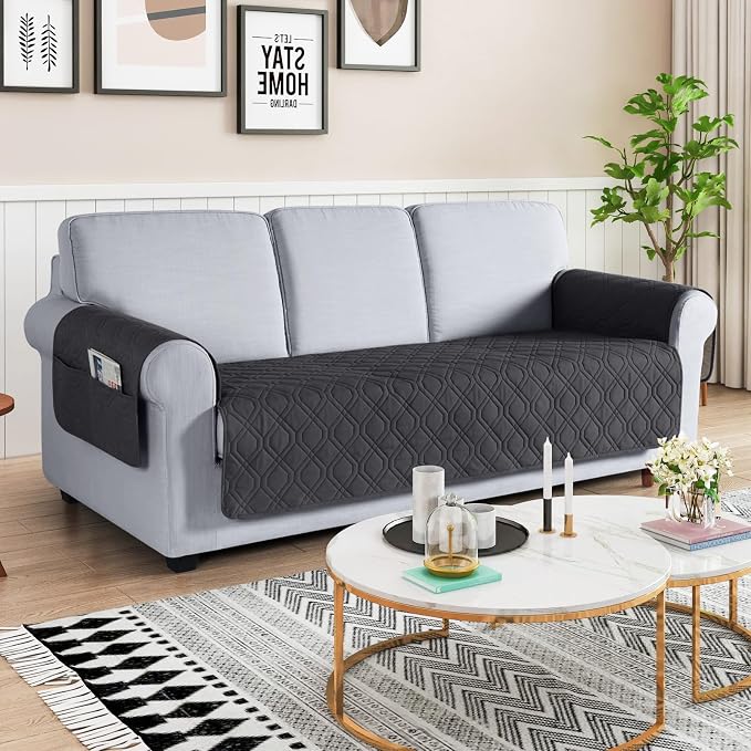 VANSOFY Waterproof Couch Cover for Pets, Charcoal Gray, 67.3" | Non-Slip, Washable, Utility Pockets, Pet Friendly, Furniture Protector Slipcover for 3 Cushion Couch