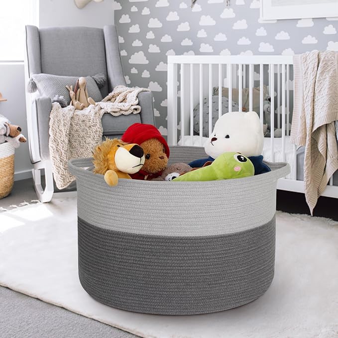 MEGASKET Extra Large Rope Basket, XXXL Woven Storage Basket, Large Blanket Storage for Living Room, Kids Room Toy Organizer Bin, Dog Toy Stuffed Animal Basket, Pillow Throw Blanket Holder, 22"x14"