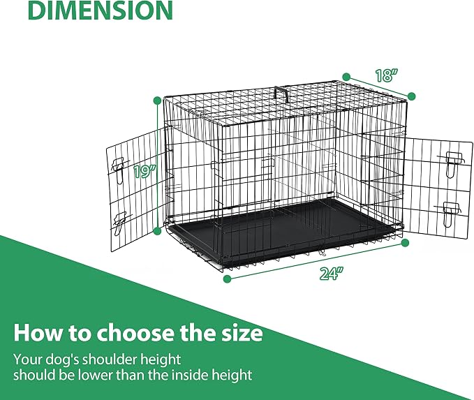 Collapsible Dog Crate, 24 Inch, Black, Foldable, Easy to Clean, Safe and Secure Construction, Ideal for Travel, Multifunctional