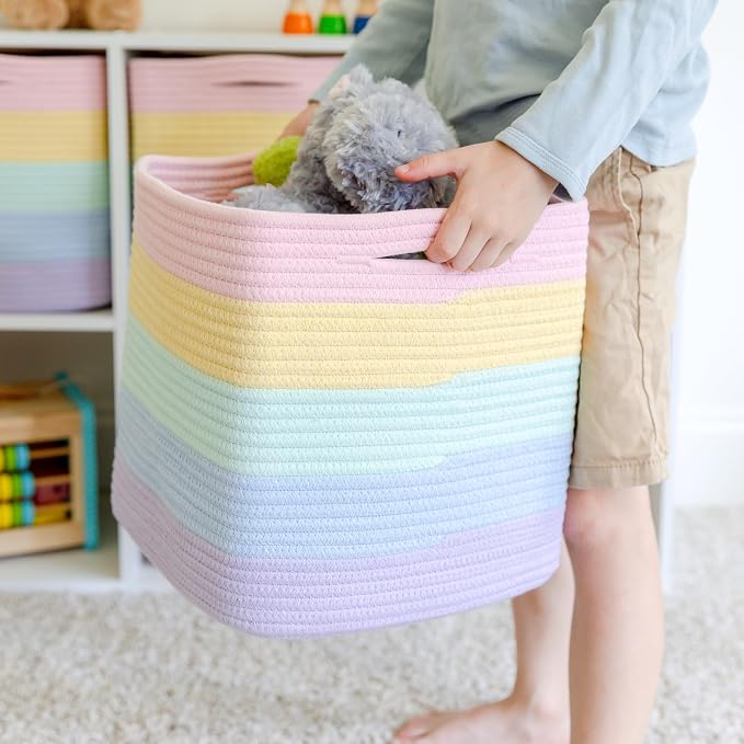 NaturalCozy Storage Cubes 11 Inch Cotton Rope Woven Baskets for Organizing, 3-Pack | Cube Storage Bin | Square Storage Baskets for Shelves Organizer, Classroom, Kids Toy Bins, Closet, Baby Nursery