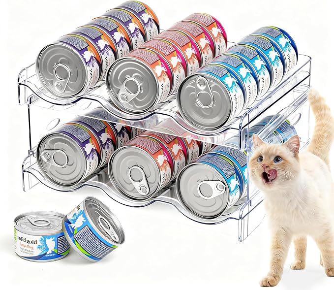 Cat Food Can Organizer 2-Tier Hold 36 Cans 3.5oz Transparent Cat Can Rack | Wet cat food storage rack suitable for kitchen cabinets and storage cabinet countertops,Suitable for multi size cans