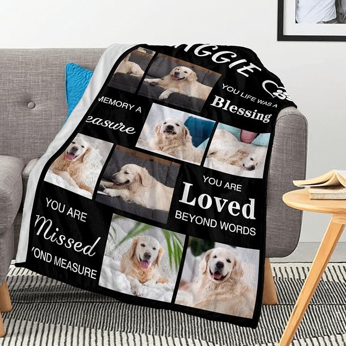 Custom Dog Photos Blankets for Pet Lover, Pet Blanket for Large Dogs, Dog Memorial Gifts for Loss of Dogs, Personalized Memorial Gifts of Puppy Cat Hamsters Rabbits