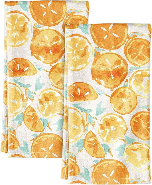 Miss Adola Flour Sack Kitchen Towels - Set of 2 Spring Dish Towels with Hanging Loop 18x26 Inch Absorbent Reusable Cotton Cloths for Cleaning Cute Design Home Decorative Housewarming, Lemon