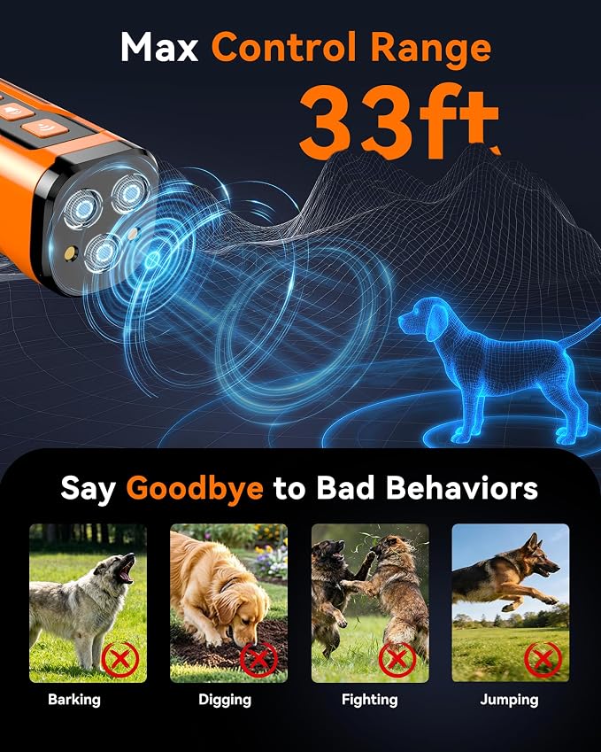 Dog Bark Deterrent Devices, 3X Ultrasonic Anti Barking Device for Dogs | 6 Modes Stop Neighbors Dog Barks No More Bark Control Indoors Outdoors Safe & Humane Behavior Correct Training Tool