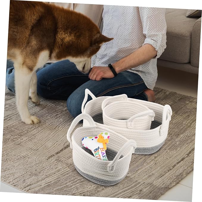 3pcs Rope Dog Toy Storage Basket Woven Pet Toy Organizer for Easy Access and Use Stylish Design for Home for Keeping Tidy