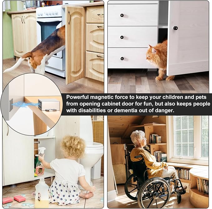 Jiayi 4 Pack Cabinet Magnetic Door Catch Self Adhesive Door Magnets Stainless Steel Strong Magnetic for Kitchen Cupboard Wardrobe Closet Door Closure Drawer Latch