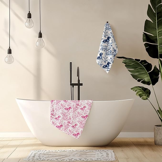 Pink Chinoiserie Dachshund Kitchen Towels Set of 2,Pink Floral Botanical Dachshund Decorative Dish Tea Towels,Grandmillennial Weiner Dog Hand Towels for Kitchen Bathroom, 16x24 Inch