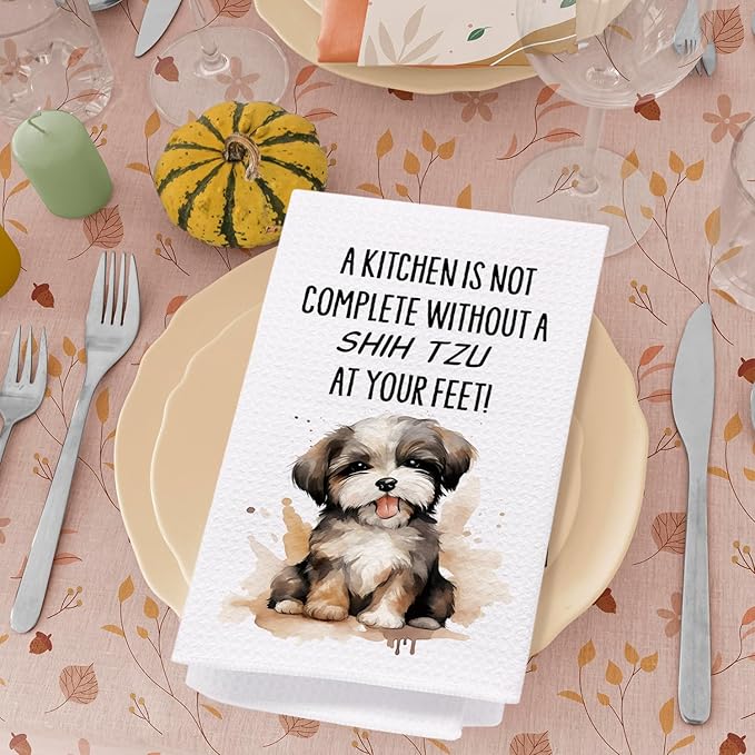 SPBL&L Shih Tzu Dog Kitchen Towels Set of 4, Shih Tzu Gifts for Women, Shih Tzu Decor Tea Dish Towels for Kitchen, Shih Tzu Decorative Hand Towels for Bathroom, 16x24 Inches
