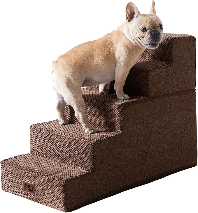 EHEYCIGA Dog Stairs for High Bed 22.5" H, 5-Step Extra Wide Dog Steps for Bed, Pet Steps for Small Dogs and Cats, Non-Slip Balanced Pet Ramp Indoor, Brown