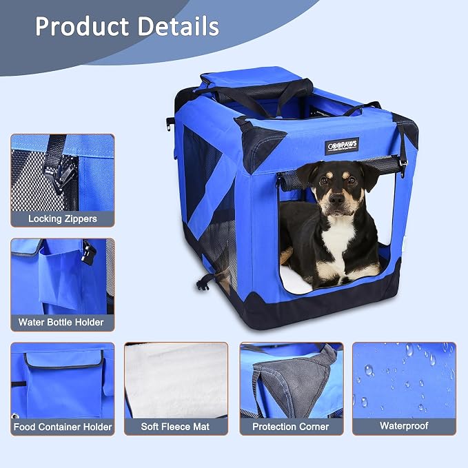 Jespet 3 Door Soft Dog Crates Kennel for Pets, Folding Travel Pet Carrier | 3 Mesh Doors 36'' Dog House, Large Pocket, Easy to Install, Steel Frame, Removable Crate Pad, For Indoor & Outdoor