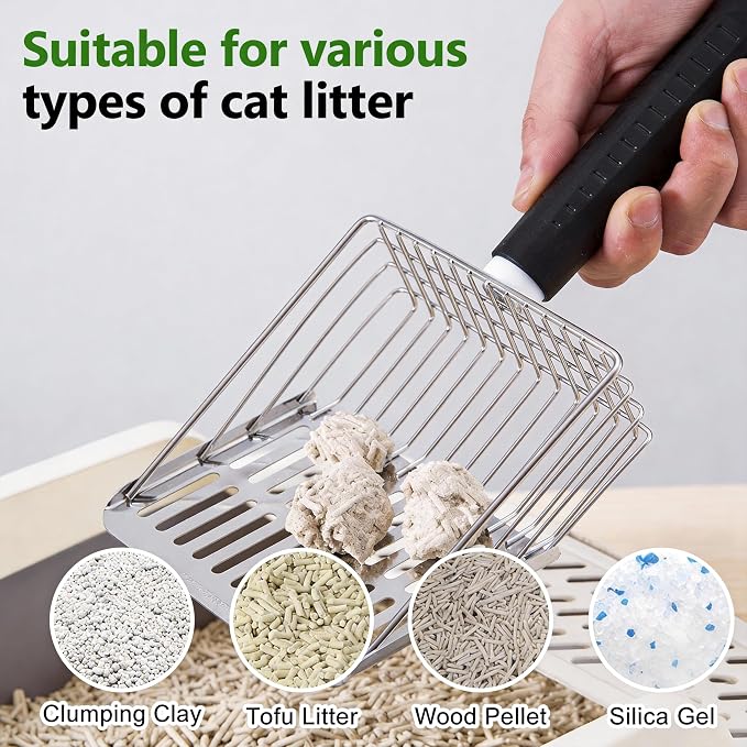 [2026 Version]18/8 Stainless Steel Cat Litter Scoop-Efficient Metal Cat Litter Scooper with Holder, Heavy Duty Litter Sifter, Pooper Scooper Kitty Litter Box-Cat Scooper for Litter Box Cleaning
