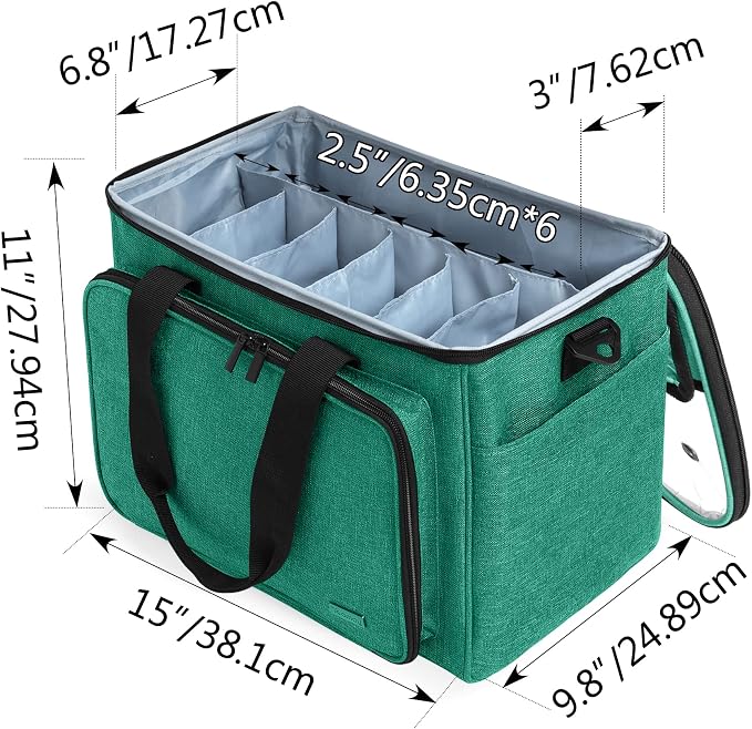 Teamoy Knitting Bag, Yarn Storage Organizer Crochet Bag Tote, Green | Yarn Holder with Inner Divider(Sewn to Bottom) for Crochet Hook, Knitting Needles(Up to 14"), Project and Crocheting Supplies