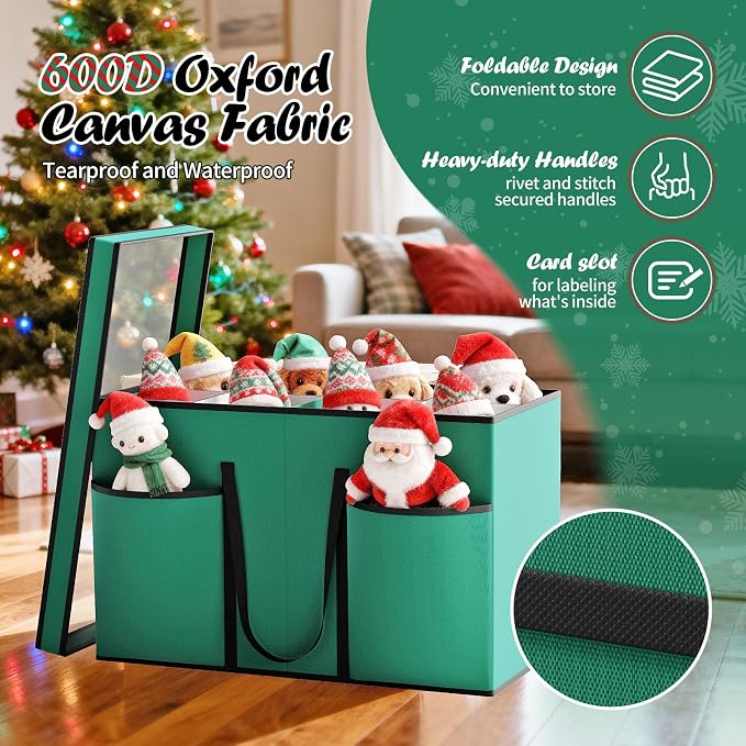 Christmas Figurine Storage Box & Nutcracker Storage Containers with Visible Lid and Dividers, Keeps 8 15"-Figurine Collectibles, Xmas Holiday Decoration Storage Bag, 600D Oxford / Tear-Proof, Green