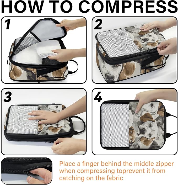 Dogs Animal 6 Set Compression Packing Cubes | Cute Puppy Pets Travel Accessories Expandable Packing Organizers Space Saver Bags for Organizing Clothes